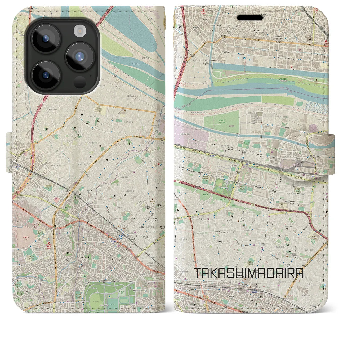 【高島平(東京都)】地図柄iPhoneケース(手帳タイプ)ナチュラル・iPhone 15 Pro Max 用