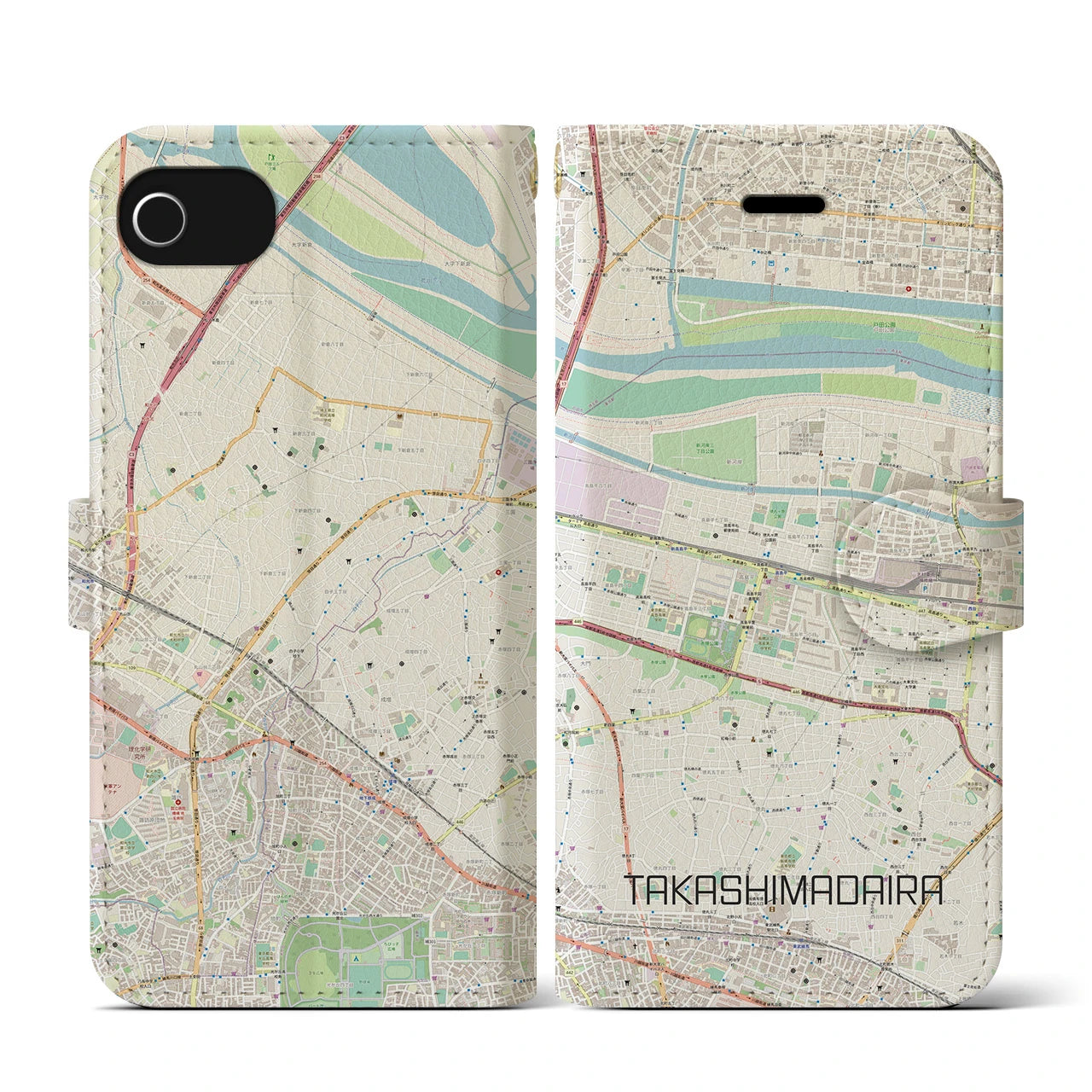 【高島平(東京都)】地図柄iPhoneケース(手帳タイプ)ナチュラル・iPhone SE(第3 / 第2世代) / 8 / 7 / 6s / 6 用