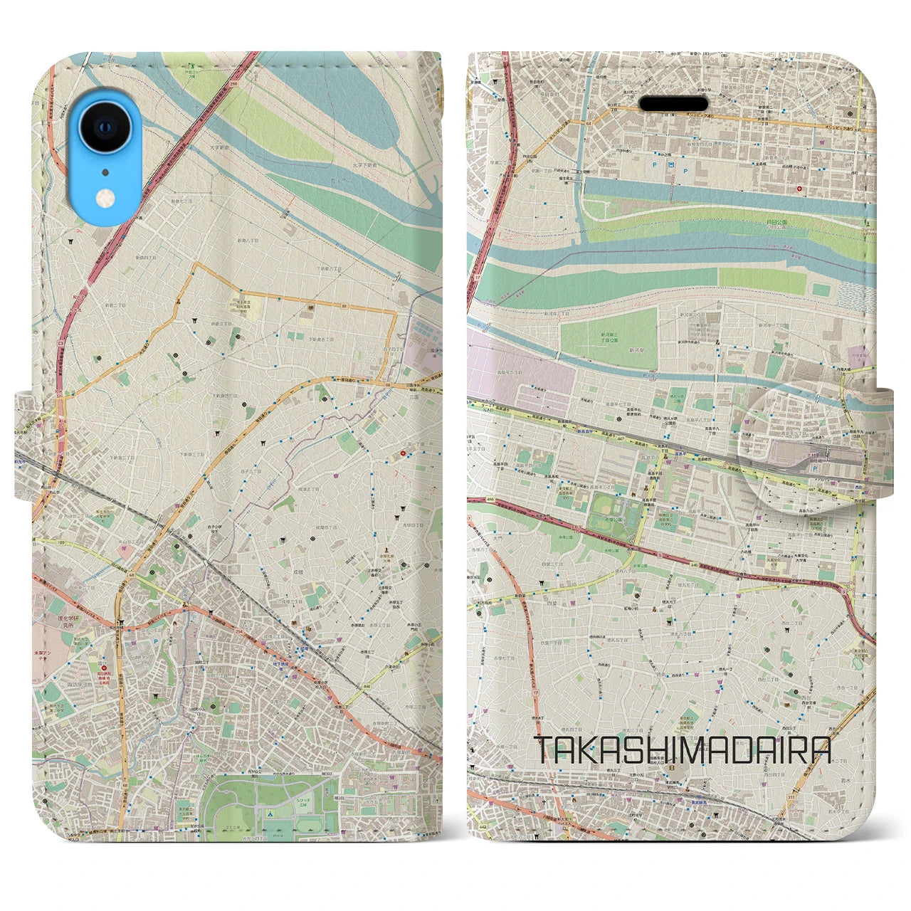 【高島平(東京都)】地図柄iPhoneケース(手帳タイプ)ナチュラル・iPhone XR 用