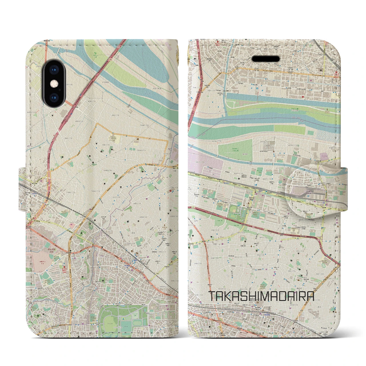 【高島平(東京都)】地図柄iPhoneケース(手帳タイプ)ナチュラル・iPhone XS / X 用
