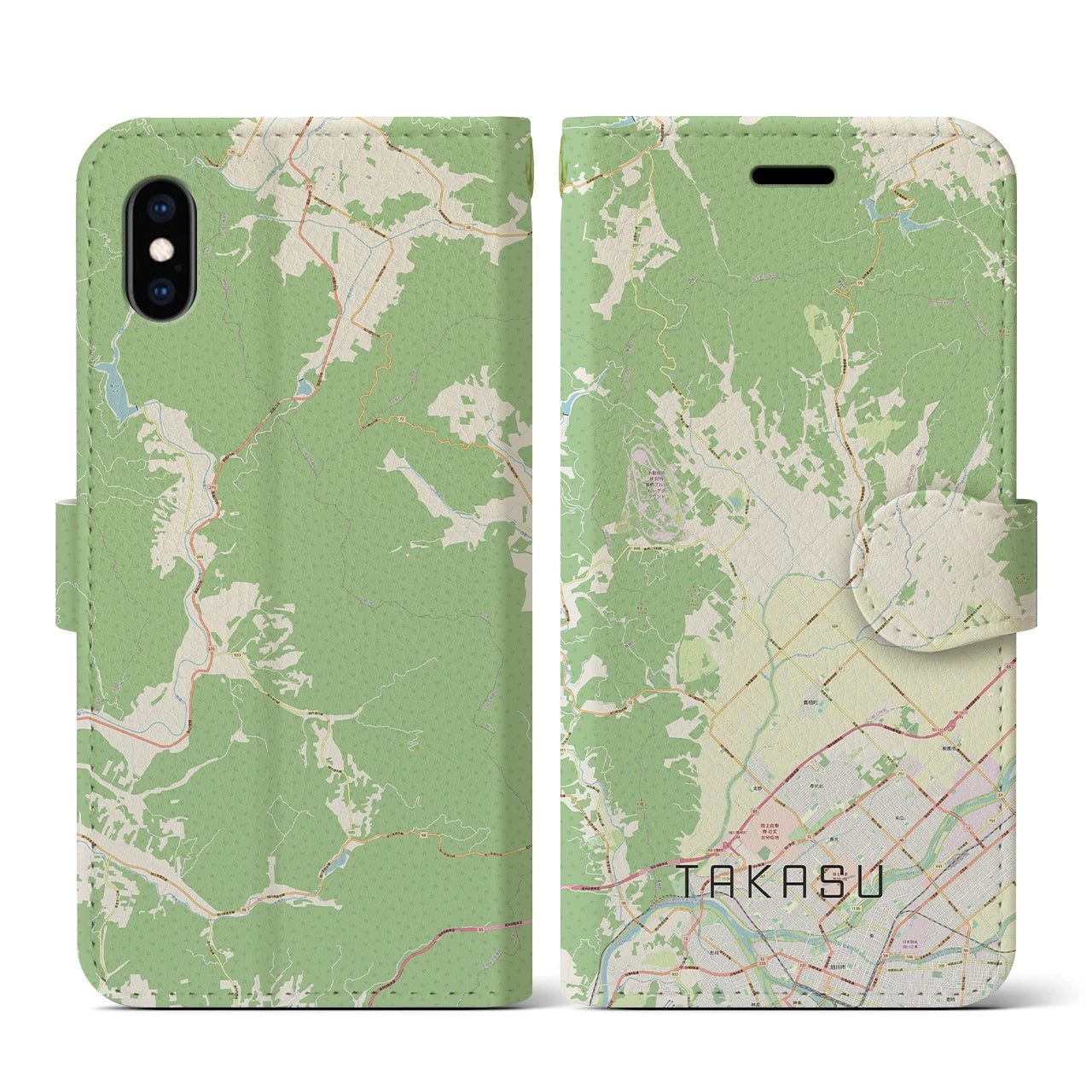 【鷹栖(北海道)】地図柄iPhoneケース(手帳タイプ)ナチュラル・iPhone XS / X 用