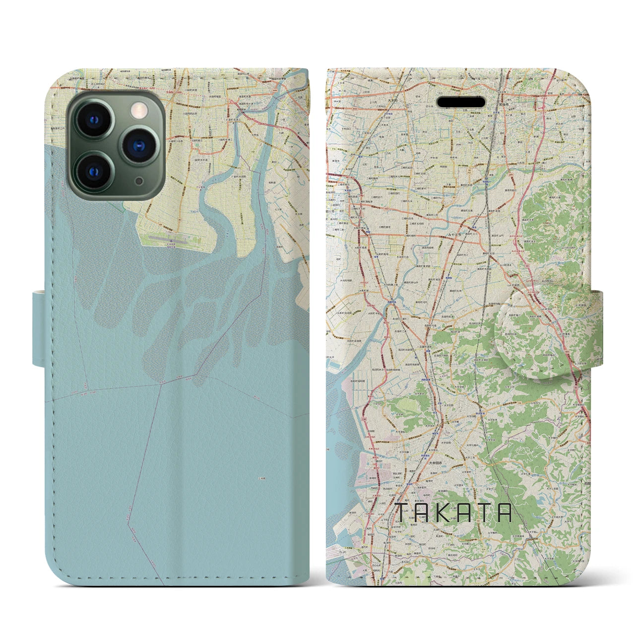 【高田(福岡県)】地図柄iPhoneケース(手帳タイプ)ナチュラル・iPhone 11 Pro 用