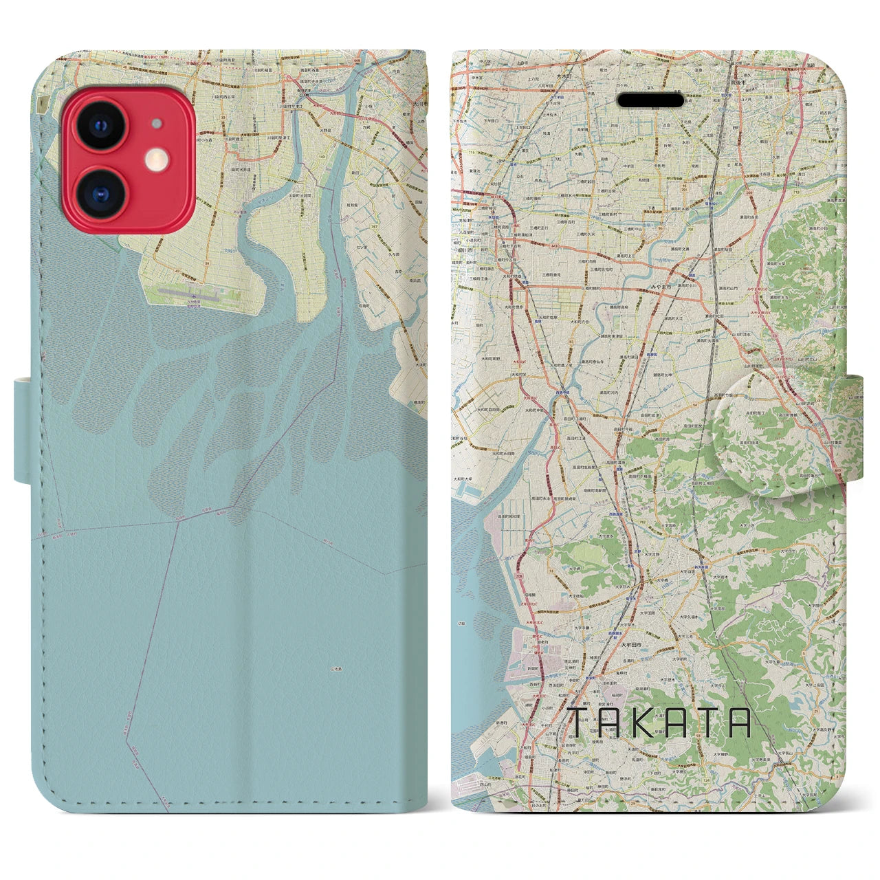 【高田(福岡県)】地図柄iPhoneケース(手帳タイプ)ナチュラル・iPhone 11 用