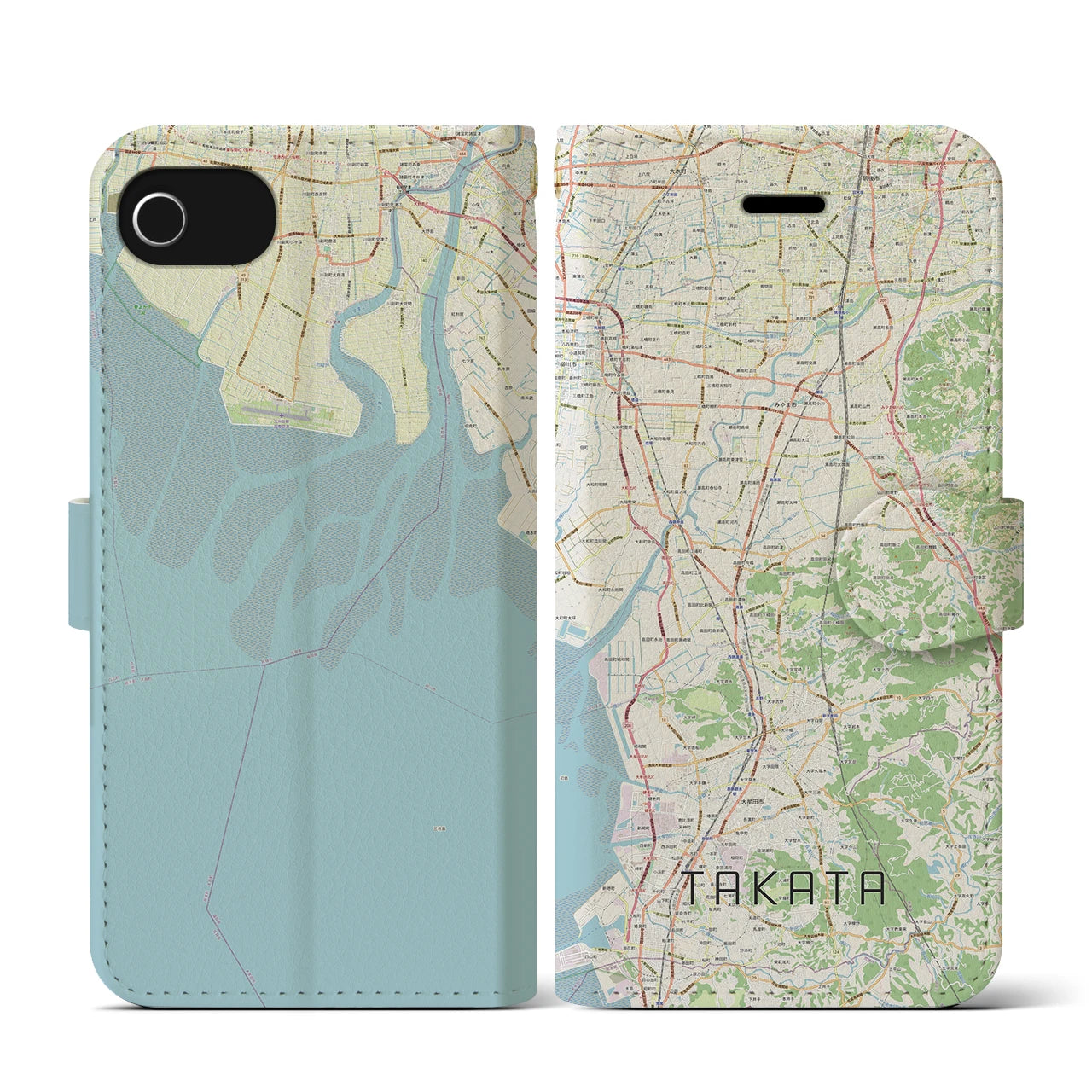 【高田(福岡県)】地図柄iPhoneケース(手帳タイプ)ナチュラル・iPhone SE(第3 / 第2世代) / 8 / 7 / 6s / 6 用