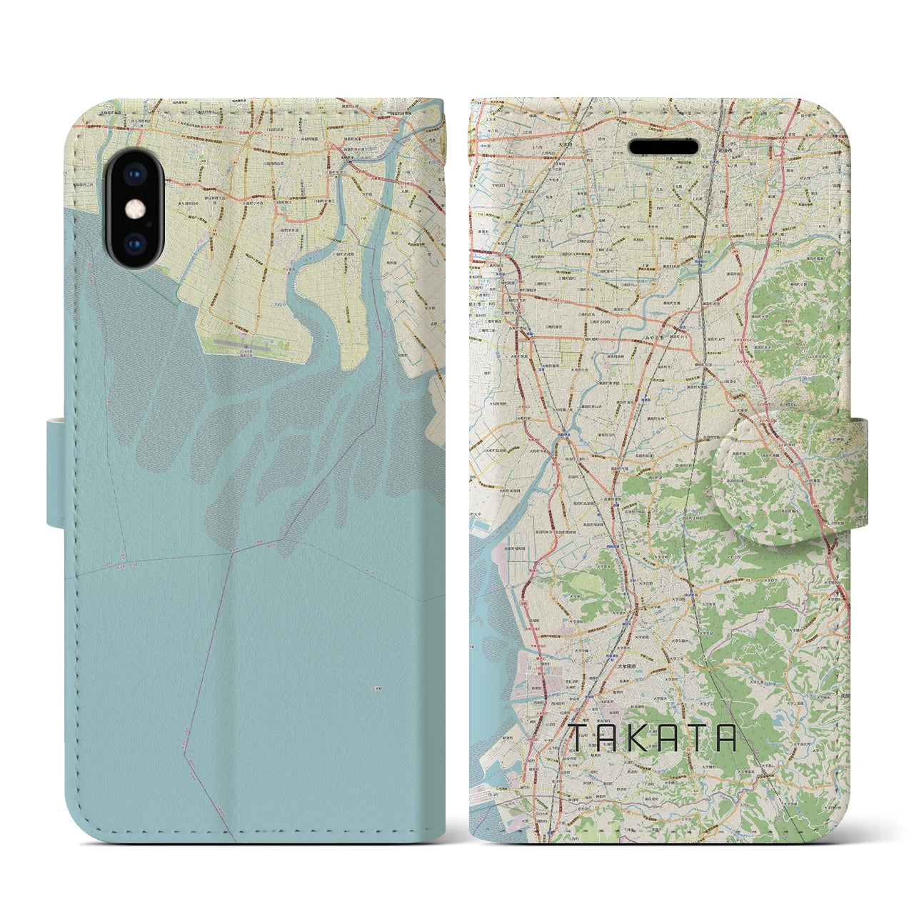【高田(福岡県)】地図柄iPhoneケース(手帳タイプ)ナチュラル・iPhone XS / X 用