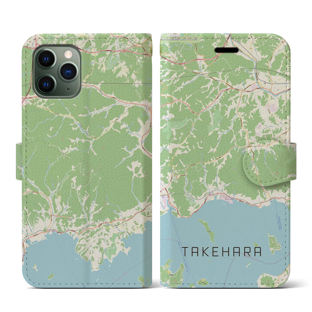 【竹原(広島県)】地図柄iPhoneケース(手帳タイプ)ナチュラル・iPhone 11 Pro 用