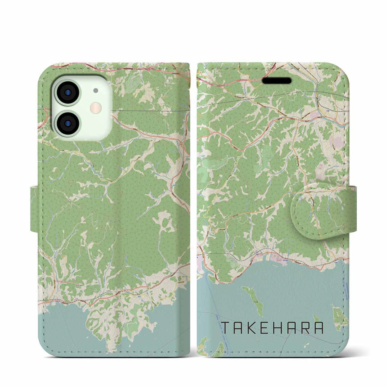 【竹原(広島県)】地図柄iPhoneケース(手帳タイプ)ナチュラル・iPhone 12 mini 用