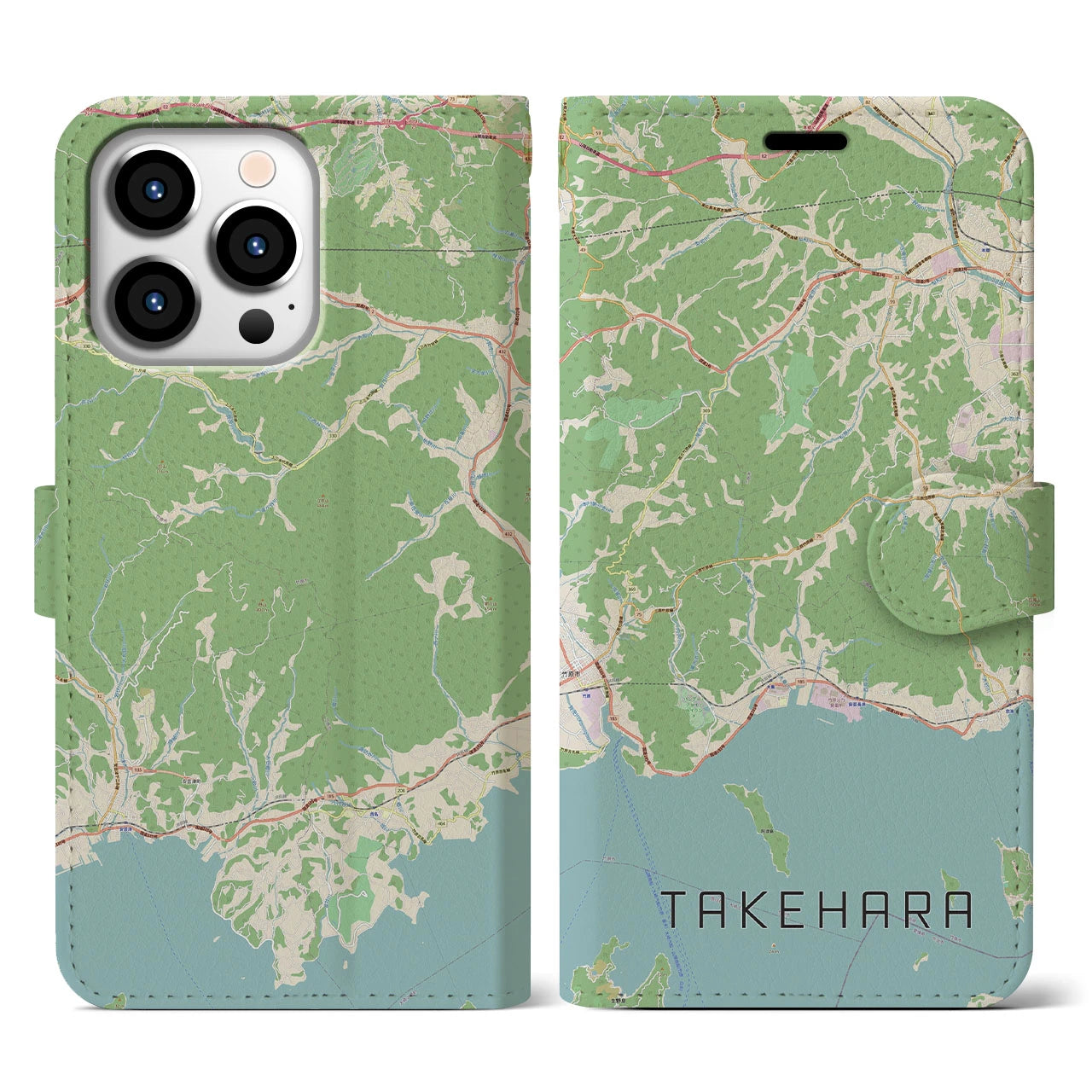 【竹原(広島県)】地図柄iPhoneケース(手帳タイプ)ナチュラル・iPhone 13 Pro 用