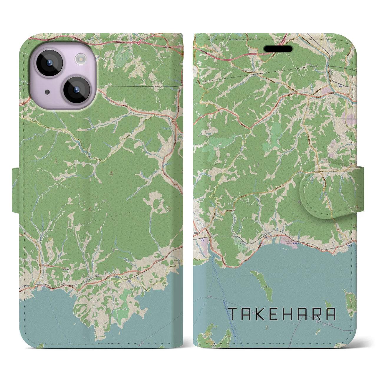 【竹原(広島県)】地図柄iPhoneケース(手帳タイプ)ナチュラル・iPhone 14 用