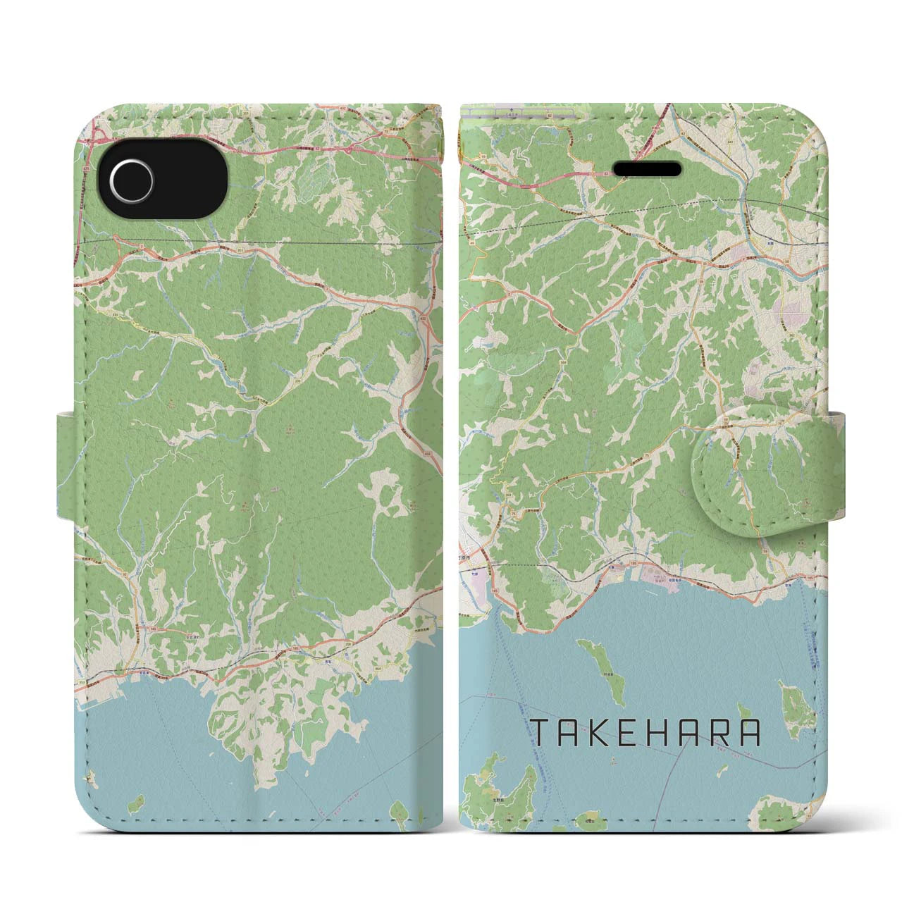 【竹原(広島県)】地図柄iPhoneケース(手帳タイプ)ナチュラル・iPhone SE(第3 / 第2世代) / 8 / 7 / 6s / 6 用