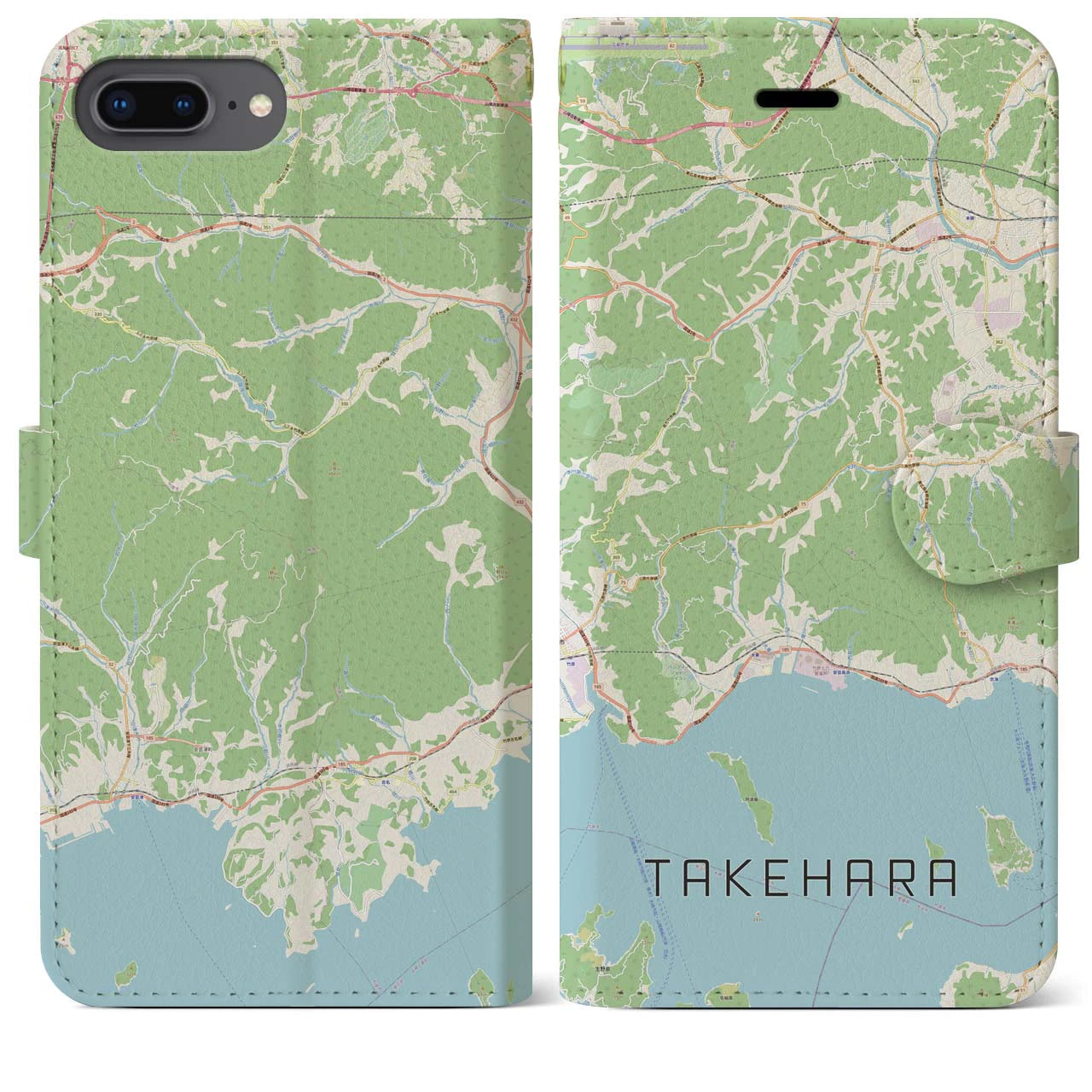 【竹原(広島県)】地図柄iPhoneケース(手帳タイプ)ナチュラル・iPhone 8Plus /7Plus / 6sPlus / 6Plus 用