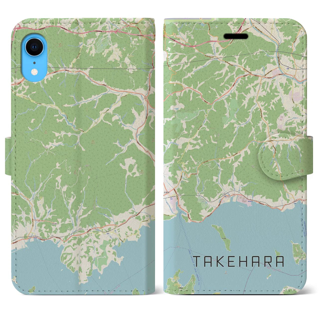 【竹原(広島県)】地図柄iPhoneケース(手帳タイプ)ナチュラル・iPhone XR 用