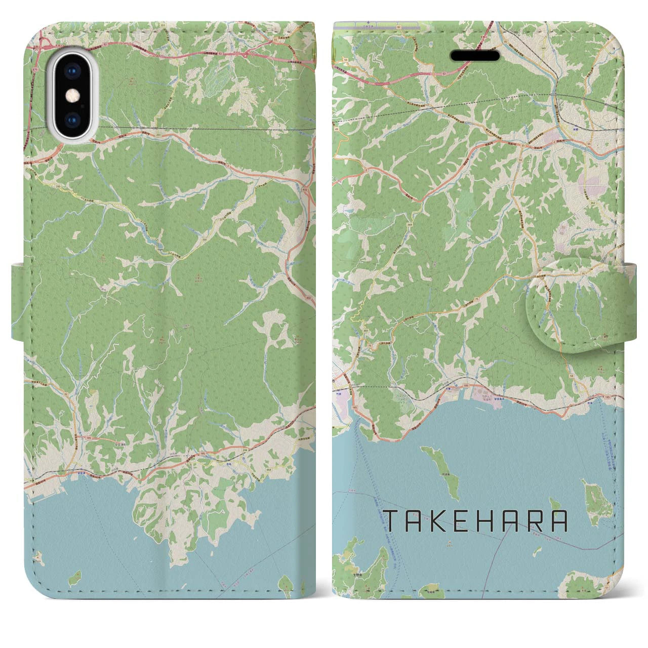 【竹原(広島県)】地図柄iPhoneケース(手帳タイプ)ナチュラル・iPhone XS Max 用