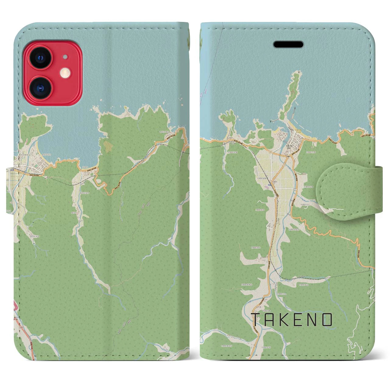 【竹野(兵庫県)】地図柄iPhoneケース(手帳タイプ)ナチュラル・iPhone 11 用