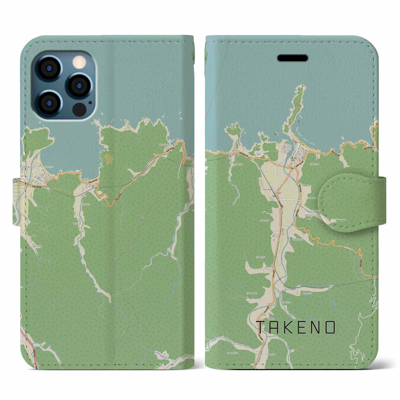 【竹野(兵庫県)】地図柄iPhoneケース(手帳タイプ)ナチュラル・iPhone 12 / 12 Pro 用