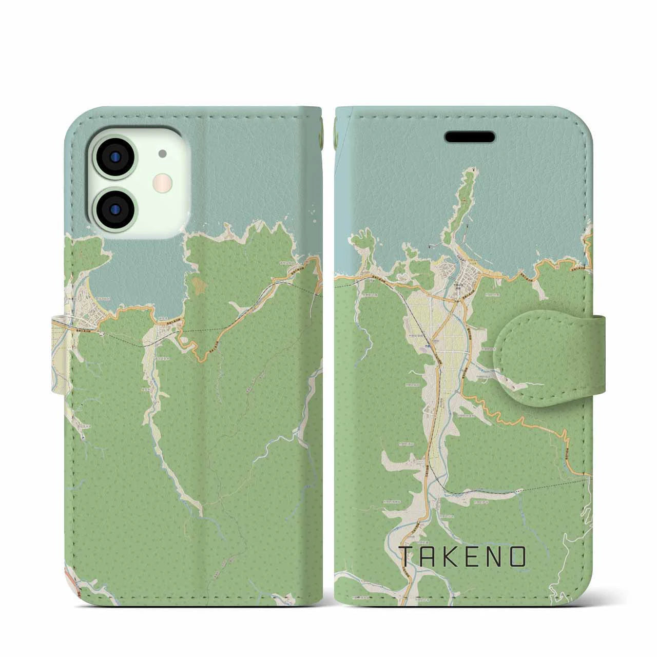 【竹野(兵庫県)】地図柄iPhoneケース(手帳タイプ)ナチュラル・iPhone 12 mini 用