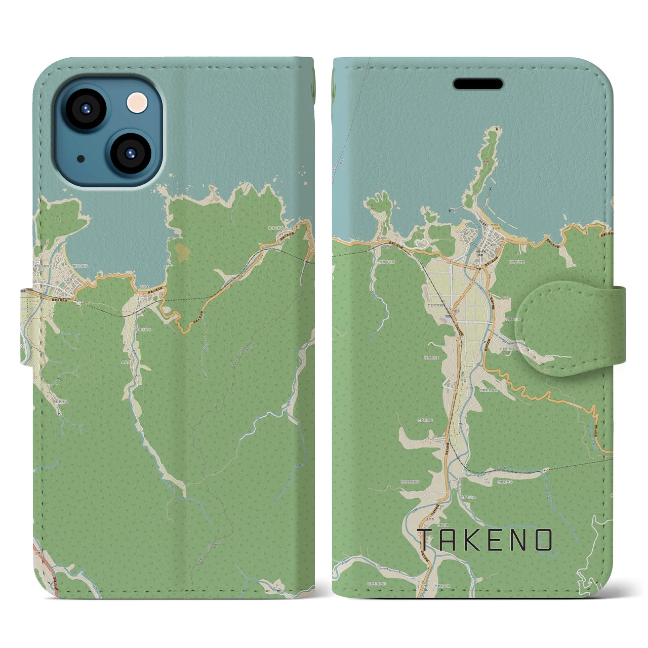 【竹野(兵庫県)】地図柄iPhoneケース(手帳タイプ)ナチュラル・iPhone 13 用