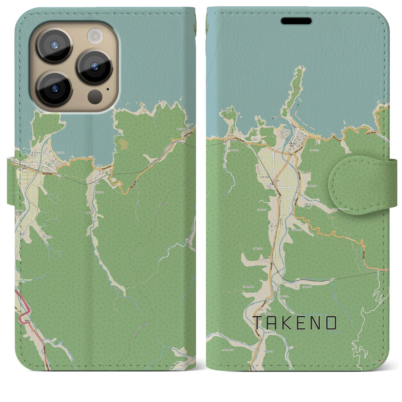 【竹野(兵庫県)】地図柄iPhoneケース(手帳タイプ)ナチュラル・iPhone 14 Pro Max 用