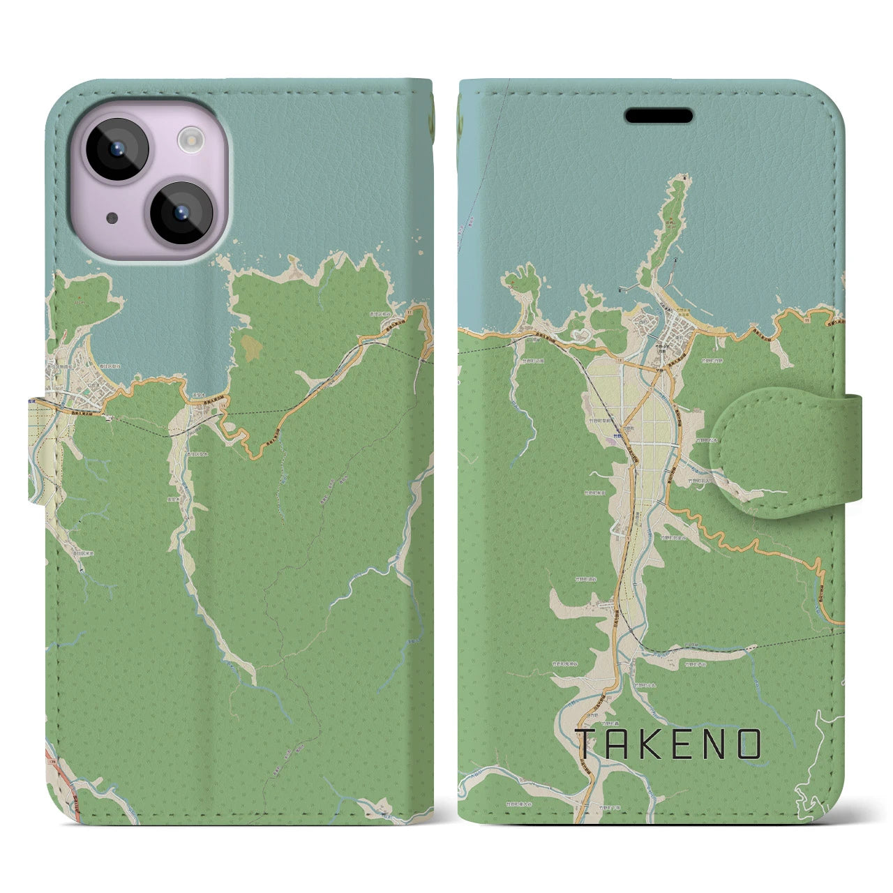 【竹野(兵庫県)】地図柄iPhoneケース(手帳タイプ)ナチュラル・iPhone 14 用