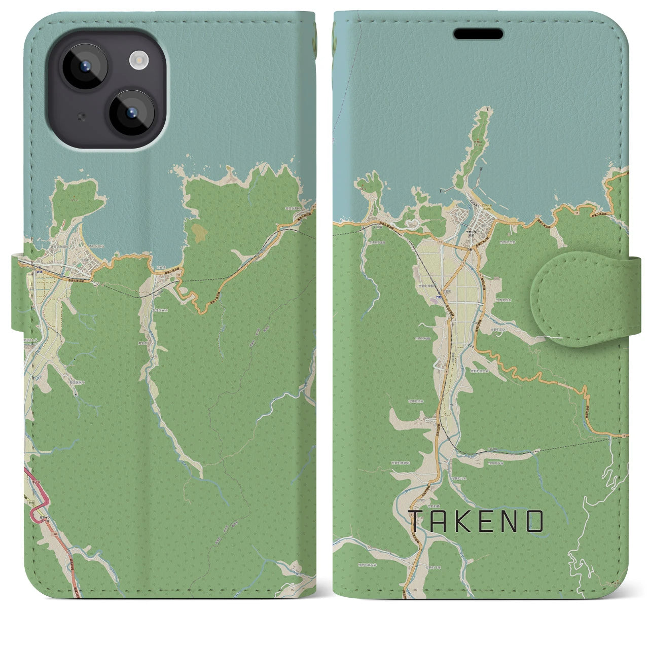 【竹野(兵庫県)】地図柄iPhoneケース(手帳タイプ)ナチュラル・iPhone 14 Plus 用
