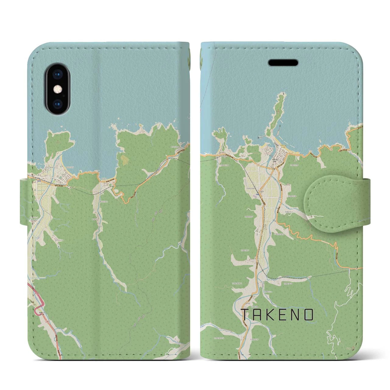 【竹野(兵庫県)】地図柄iPhoneケース(手帳タイプ)ナチュラル・iPhone XS / X 用