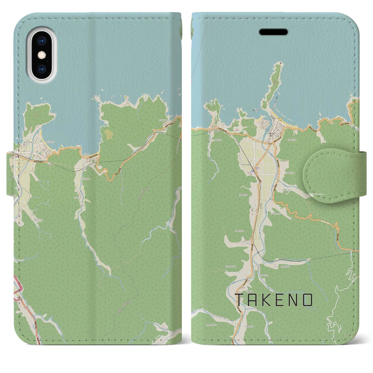 【竹野(兵庫県)】地図柄iPhoneケース(手帳タイプ)ナチュラル・iPhone XS Max 用