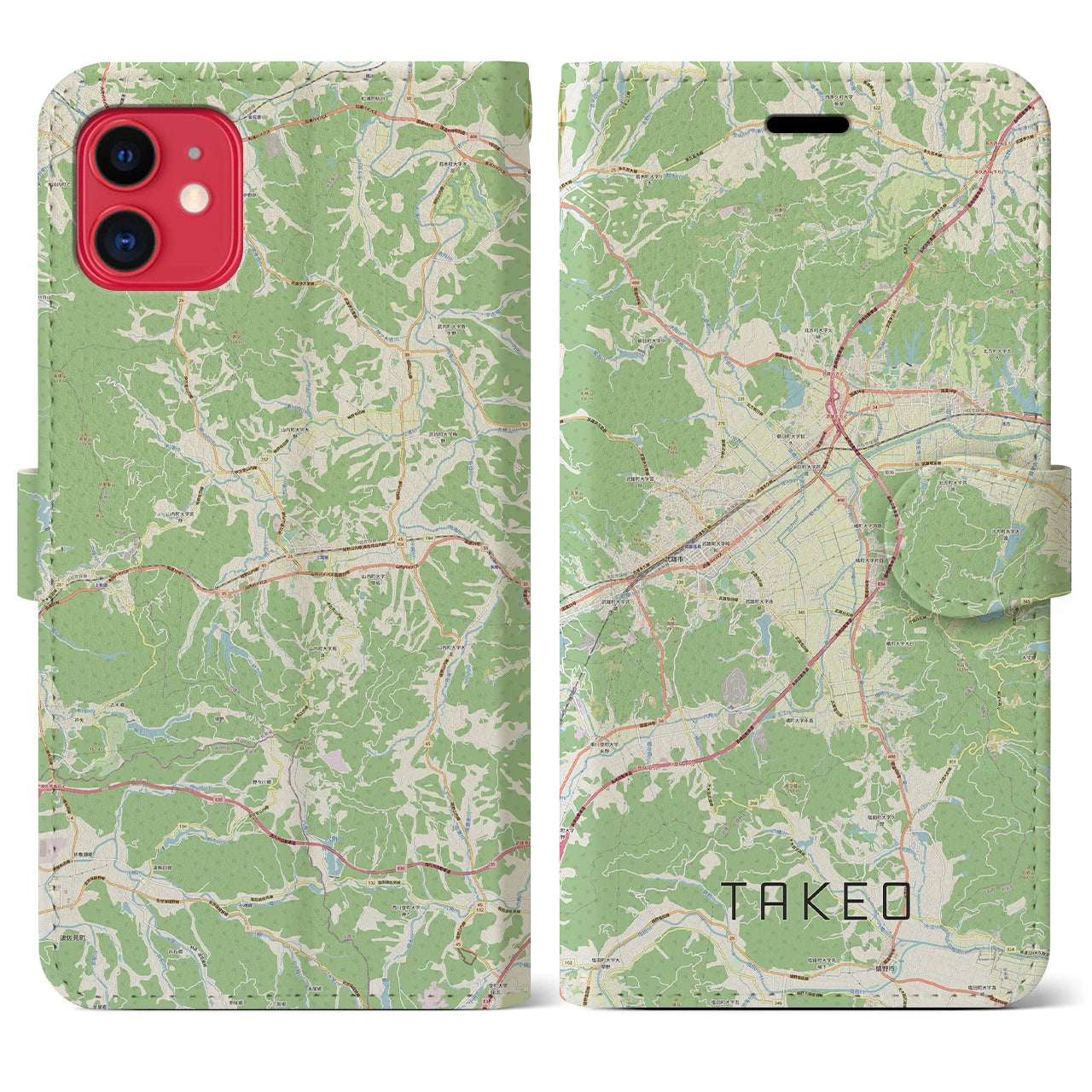 【武雄(佐賀県)】地図柄iPhoneケース(手帳タイプ)ナチュラル・iPhone 11 用