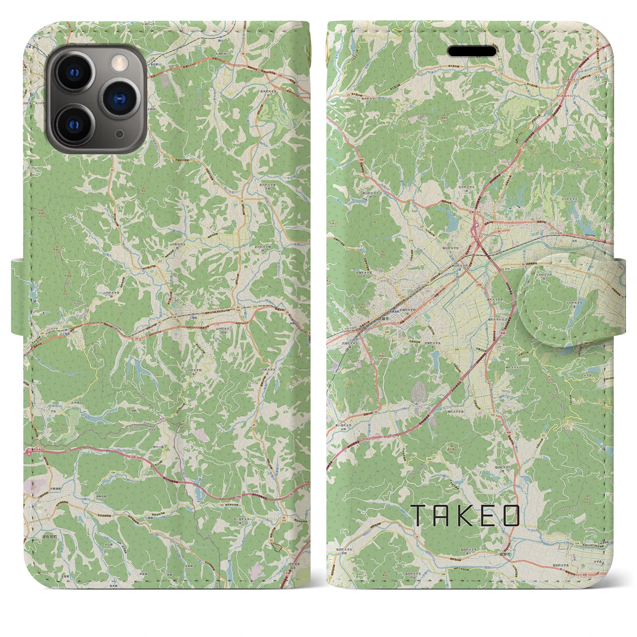 【武雄(佐賀県)】地図柄iPhoneケース(手帳タイプ)ナチュラル・iPhone 11 Pro Max 用