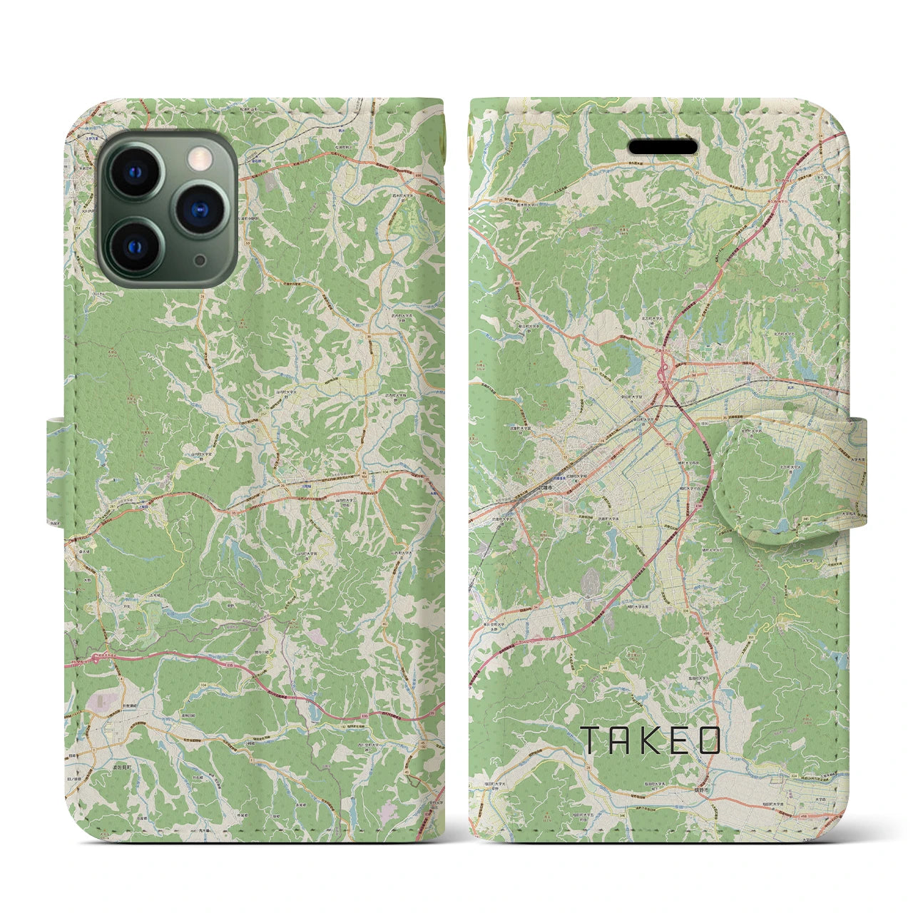 【武雄(佐賀県)】地図柄iPhoneケース(手帳タイプ)ナチュラル・iPhone 11 Pro 用