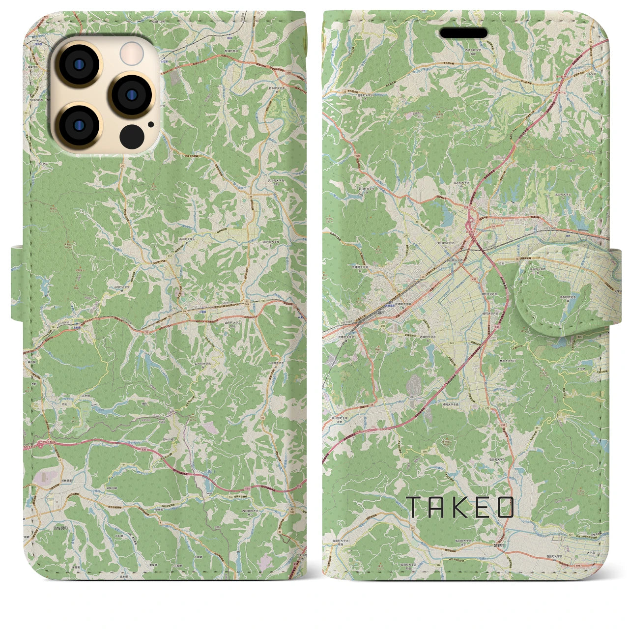 【武雄(佐賀県)】地図柄iPhoneケース(手帳タイプ)ナチュラル・iPhone 12 Pro Max 用