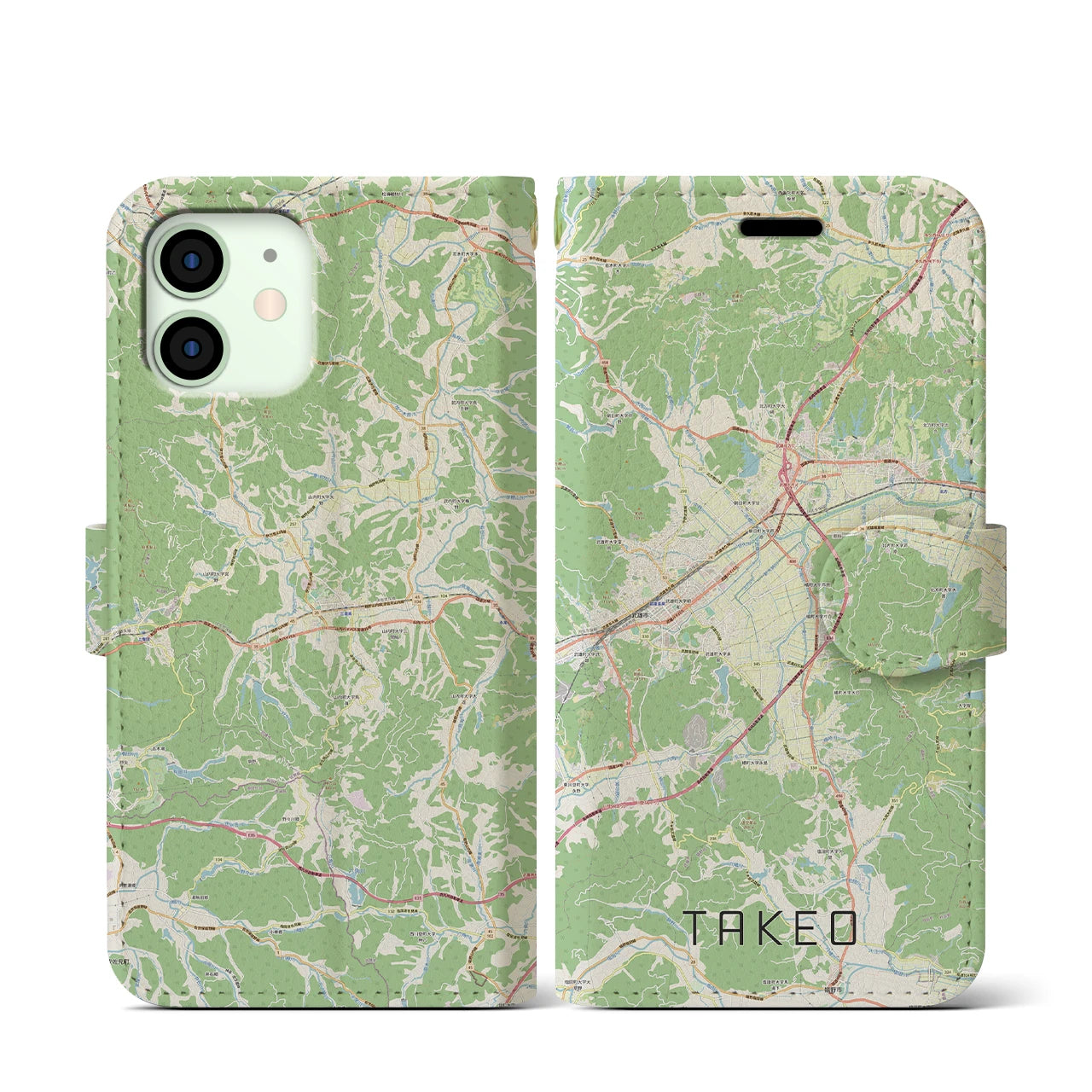 【武雄(佐賀県)】地図柄iPhoneケース(手帳タイプ)ナチュラル・iPhone 12 mini 用