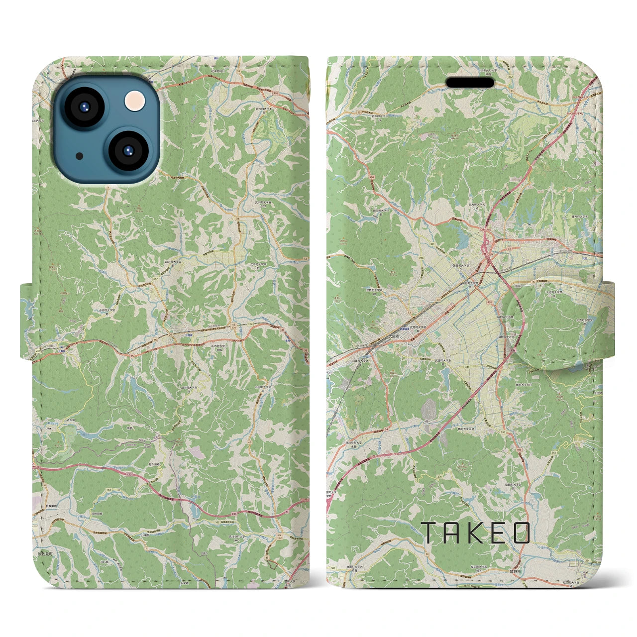 【武雄(佐賀県)】地図柄iPhoneケース(手帳タイプ)ナチュラル・iPhone 13 用