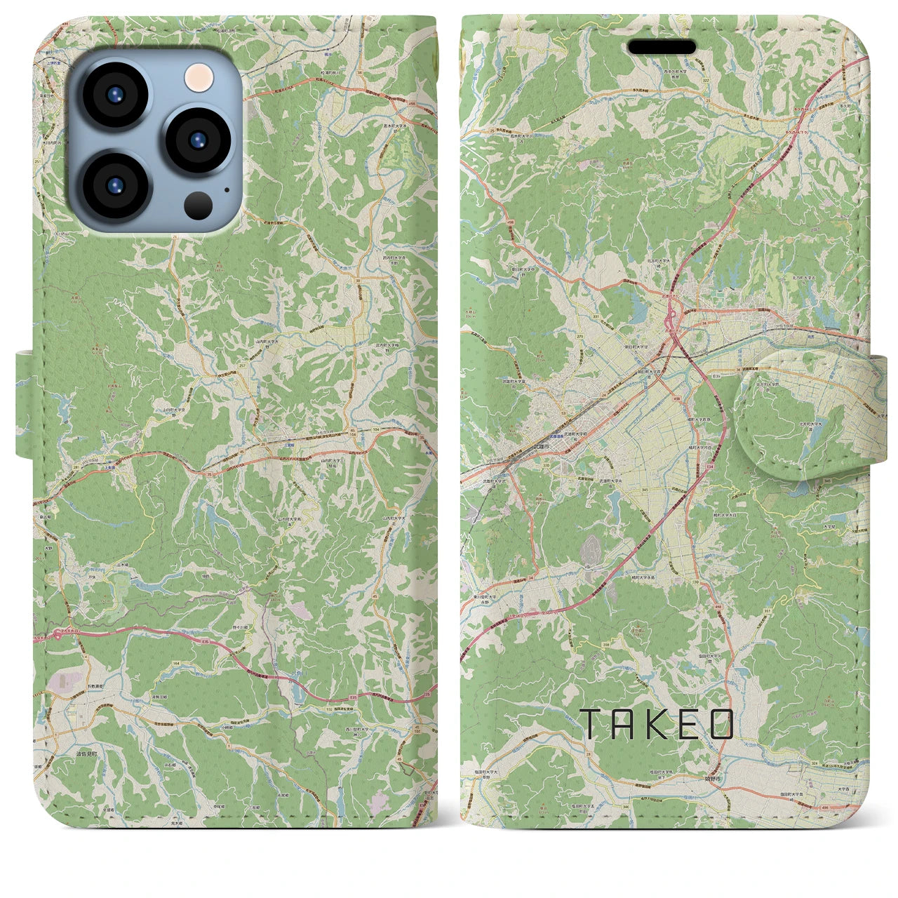 【武雄(佐賀県)】地図柄iPhoneケース(手帳タイプ)ナチュラル・iPhone 13 Pro Max 用