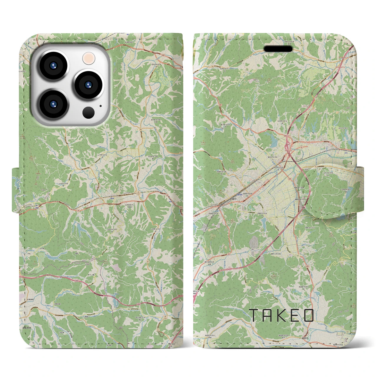 【武雄(佐賀県)】地図柄iPhoneケース(手帳タイプ)ナチュラル・iPhone 13 Pro 用