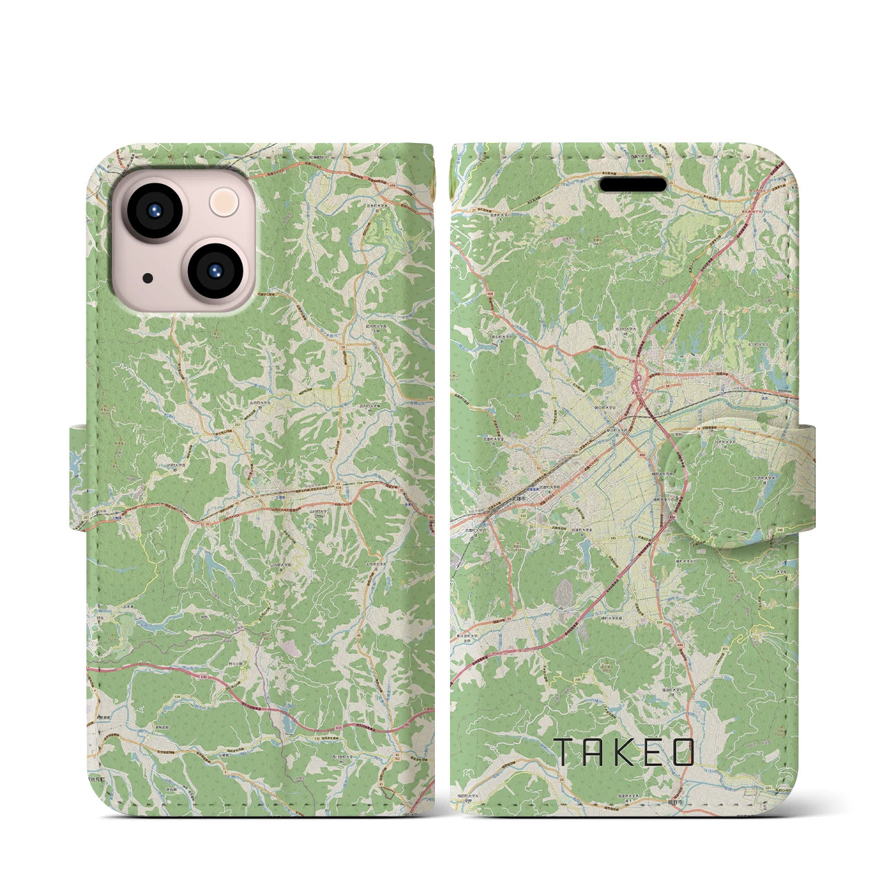 【武雄(佐賀県)】地図柄iPhoneケース(手帳タイプ)ナチュラル・iPhone 13 mini 用