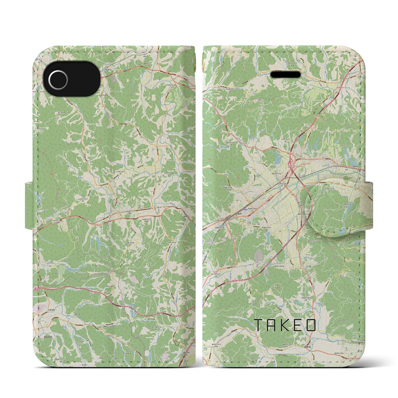 【武雄(佐賀県)】地図柄iPhoneケース(手帳タイプ)ナチュラル・iPhone SE(第3 / 第2世代) / 8 / 7 / 6s / 6 用