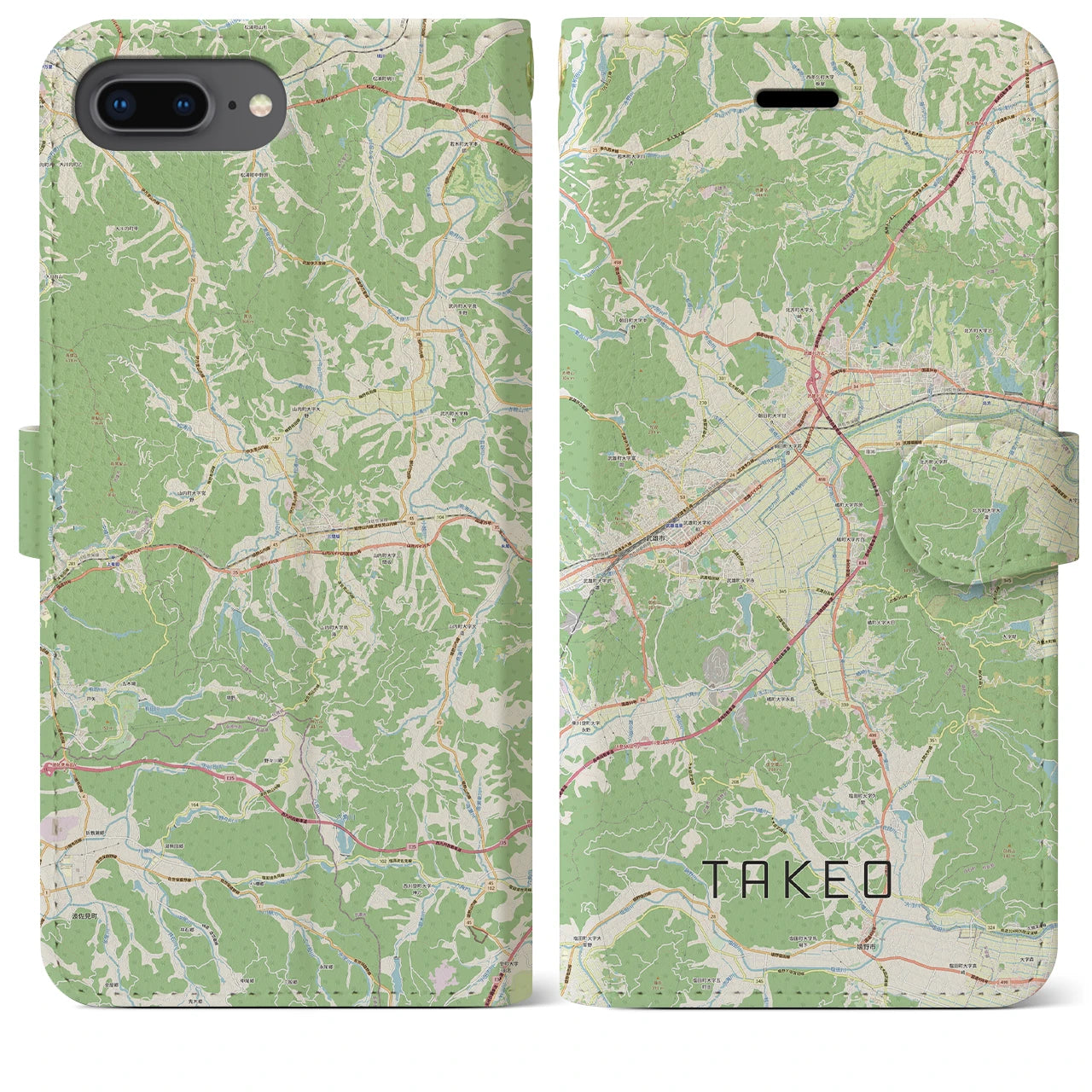 【武雄(佐賀県)】地図柄iPhoneケース(手帳タイプ)ナチュラル・iPhone 8Plus /7Plus / 6sPlus / 6Plus 用