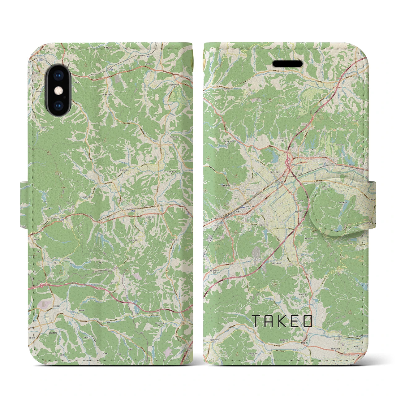 【武雄(佐賀県)】地図柄iPhoneケース(手帳タイプ)ナチュラル・iPhone XS / X 用