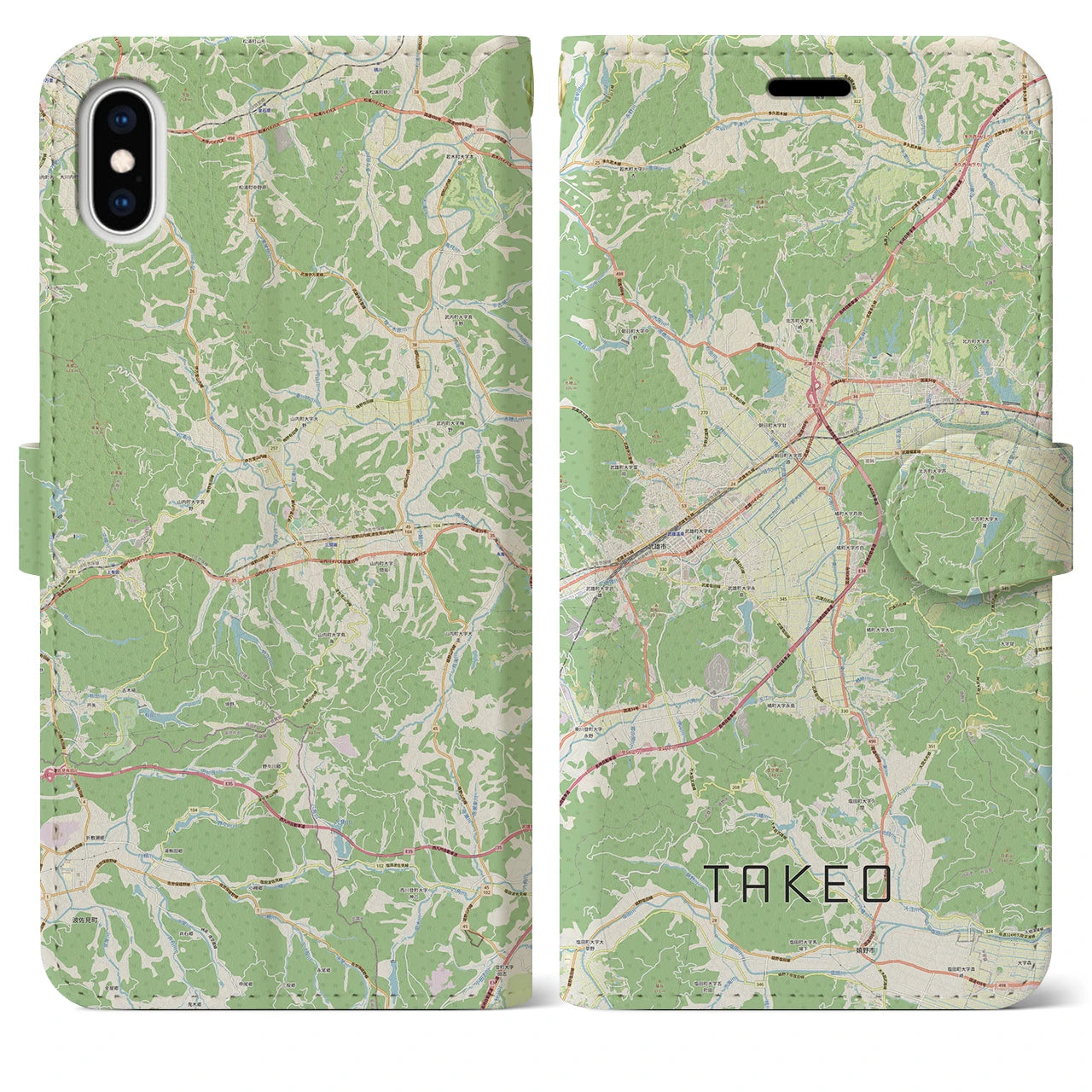 【武雄(佐賀県)】地図柄iPhoneケース(手帳タイプ)ナチュラル・iPhone XS Max 用