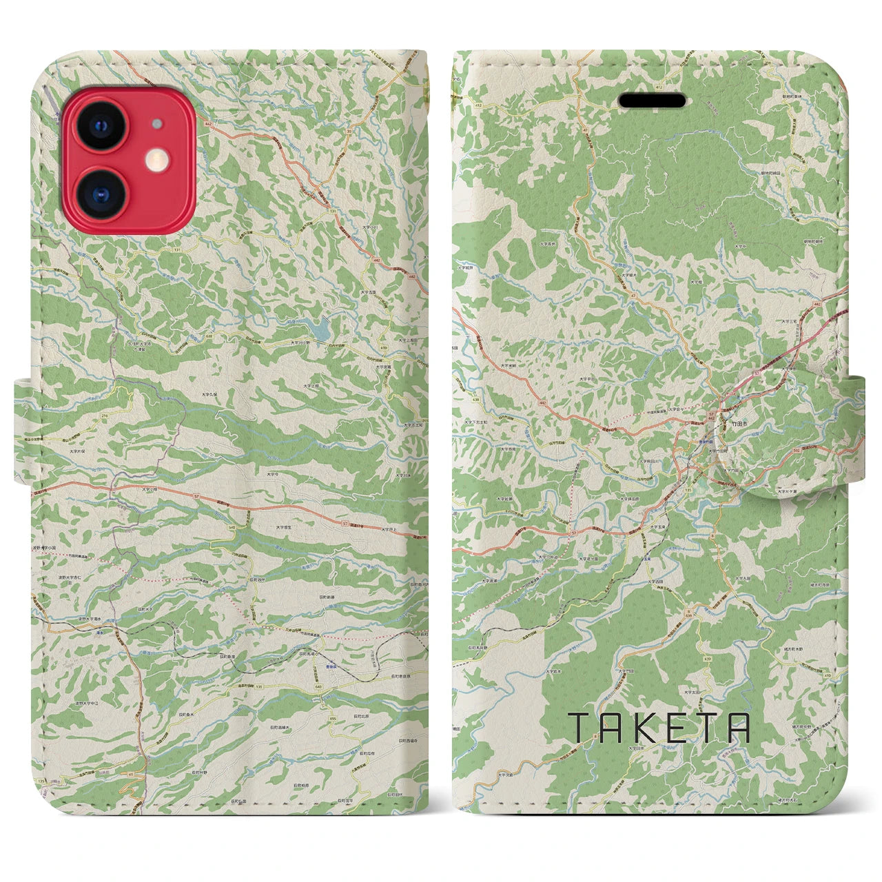 【竹田(大分県)】地図柄iPhoneケース(手帳タイプ)ナチュラル・iPhone 11 用