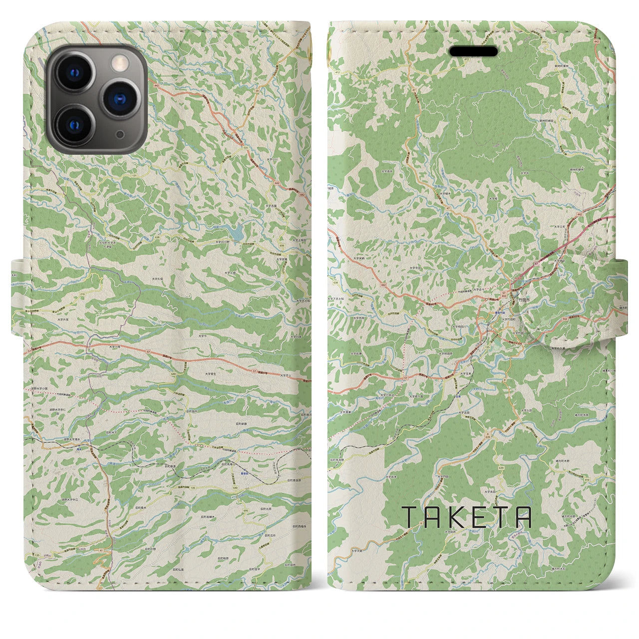 【竹田(大分県)】地図柄iPhoneケース(手帳タイプ)ナチュラル・iPhone 11 Pro Max 用