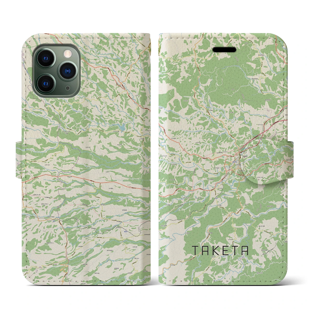 【竹田(大分県)】地図柄iPhoneケース(手帳タイプ)ナチュラル・iPhone 11 Pro 用