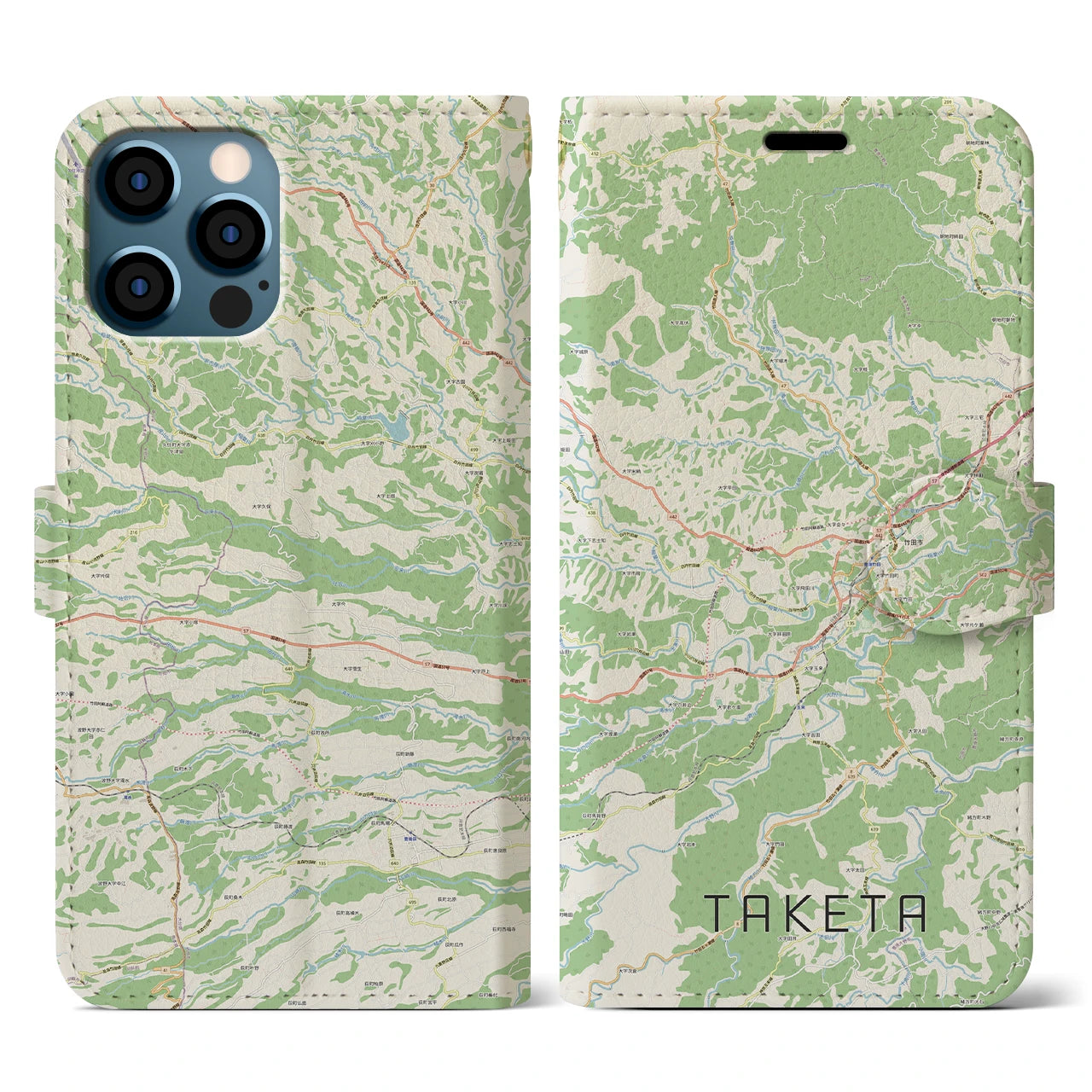 【竹田(大分県)】地図柄iPhoneケース(手帳タイプ)ナチュラル・iPhone 12 / 12 Pro 用