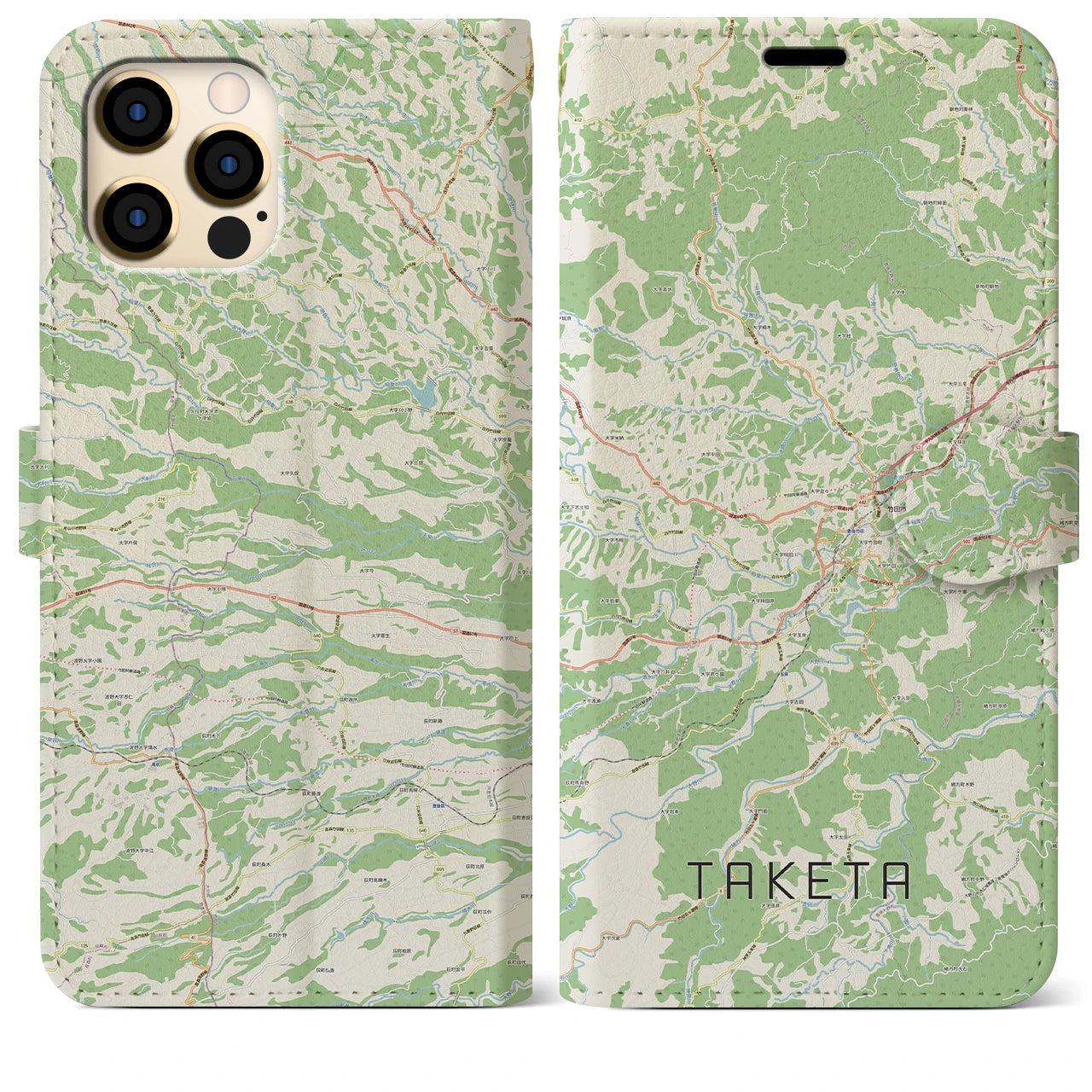 【竹田(大分県)】地図柄iPhoneケース(手帳タイプ)ナチュラル・iPhone 12 Pro Max 用