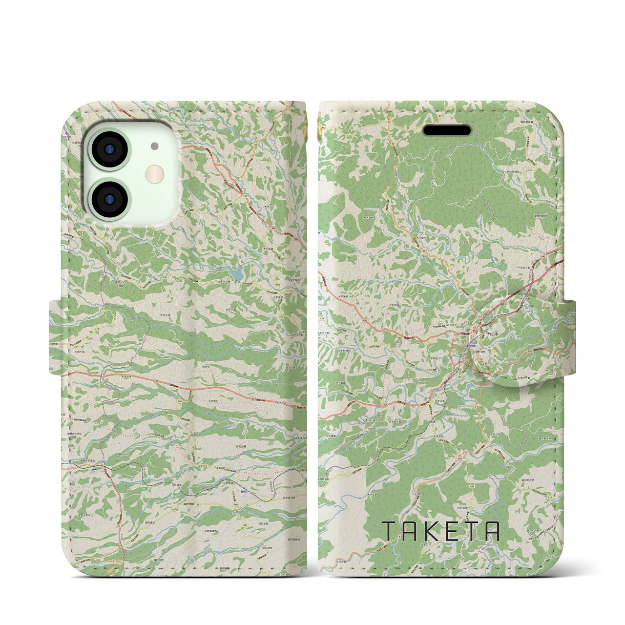 【竹田(大分県)】地図柄iPhoneケース(手帳タイプ)ナチュラル・iPhone 12 mini 用