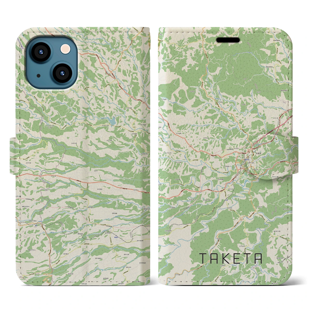 【竹田(大分県)】地図柄iPhoneケース(手帳タイプ)ナチュラル・iPhone 13 用