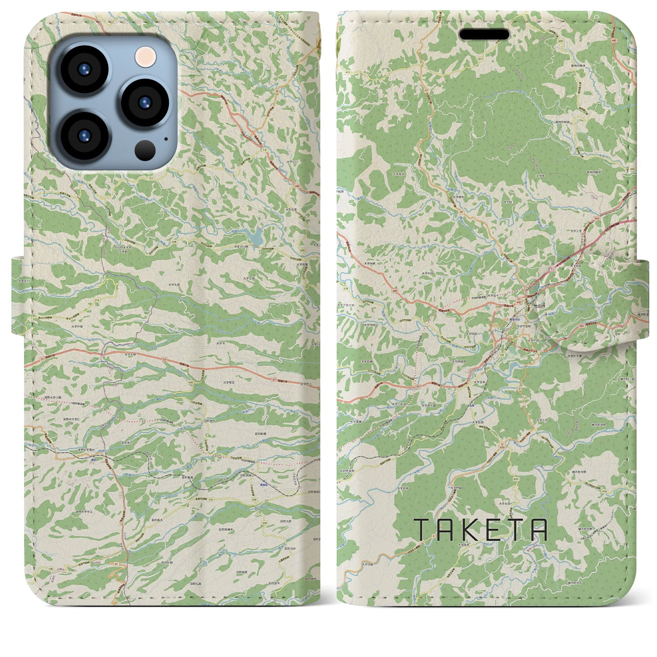 【竹田(大分県)】地図柄iPhoneケース(手帳タイプ)ナチュラル・iPhone 13 Pro Max 用