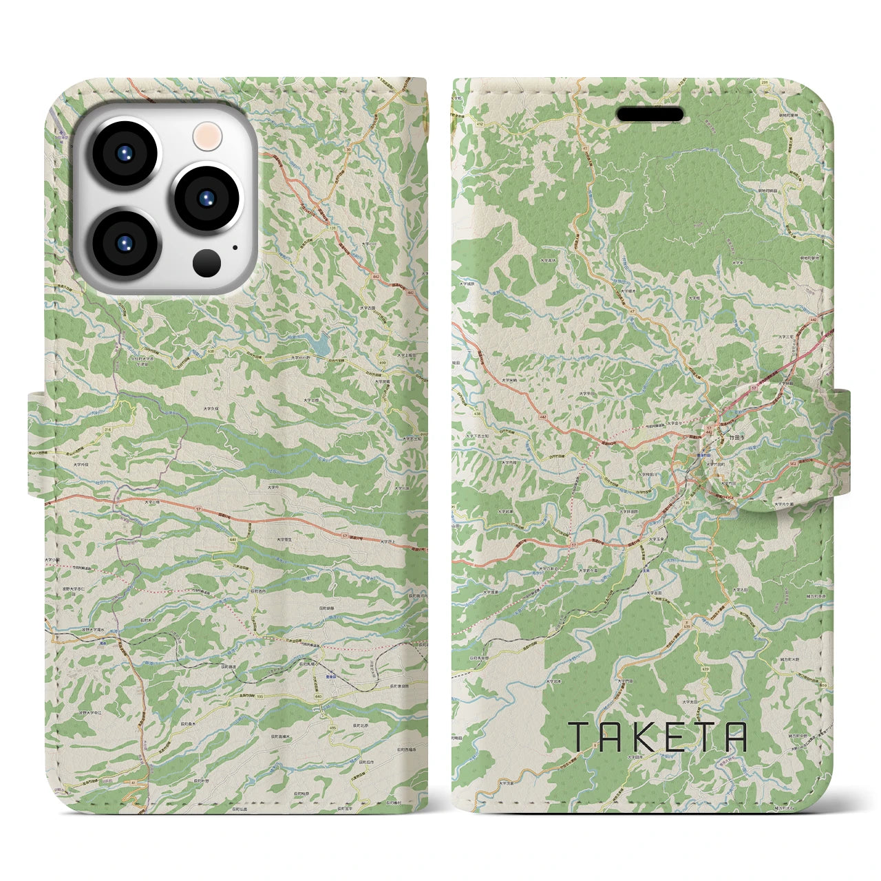 【竹田(大分県)】地図柄iPhoneケース(手帳タイプ)ナチュラル・iPhone 13 Pro 用