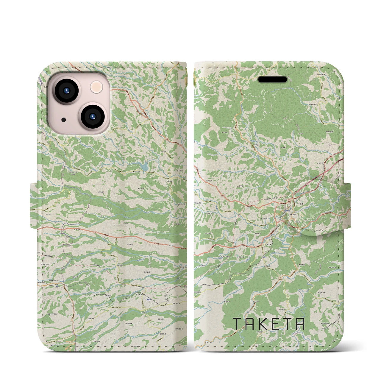 【竹田(大分県)】地図柄iPhoneケース(手帳タイプ)ナチュラル・iPhone 13 mini 用