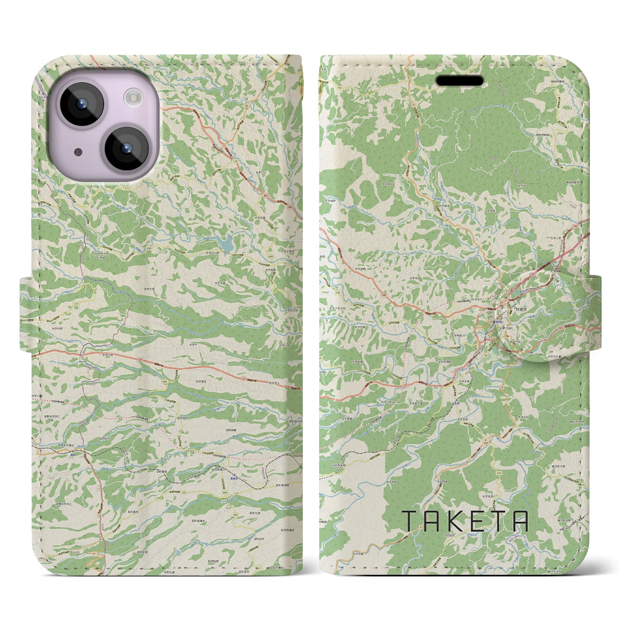 【竹田(大分県)】地図柄iPhoneケース(手帳タイプ)ナチュラル・iPhone 14 用